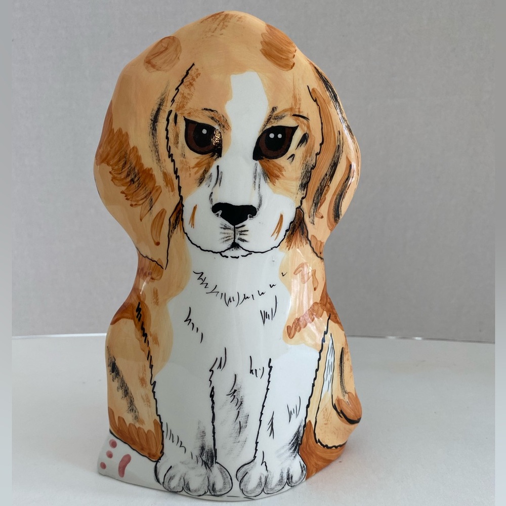 Dogs by Nina Lyman Ceramic Beagle Dog Vase - Tan and White